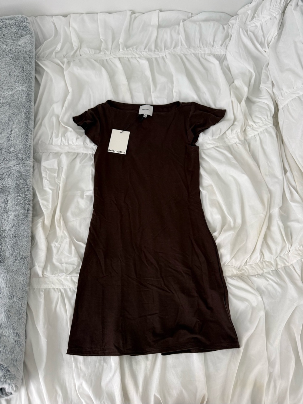 Reformation Jensen Knit Brown Short Sleeve Dress